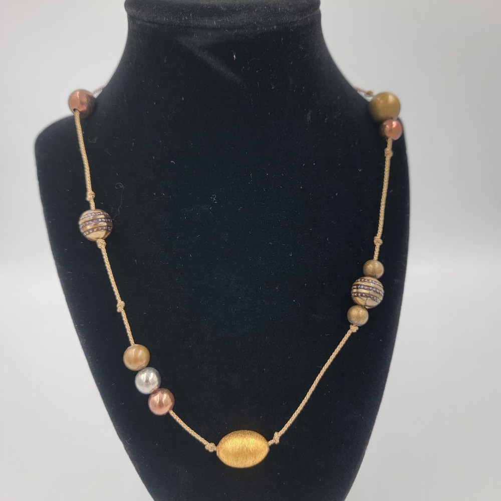 Vintage Long Strand 38" Silver Gold Bronze Bead Braided Chain Boho Minimalist